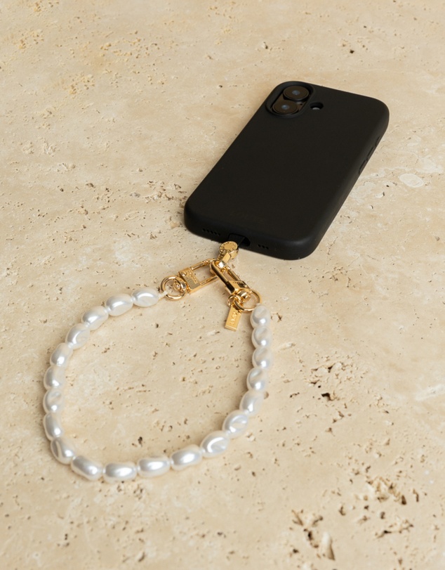 LOUVE COLLECTION - Universal Phone Strap Connector (Black) + Pearl Wristlet