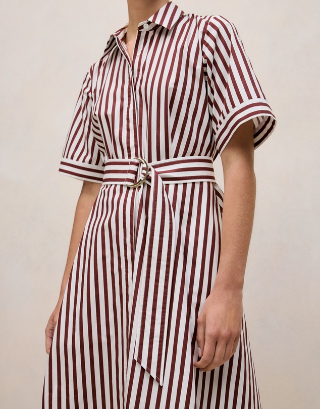Trenery - Poplin Stripe Belted Dress in Espresso