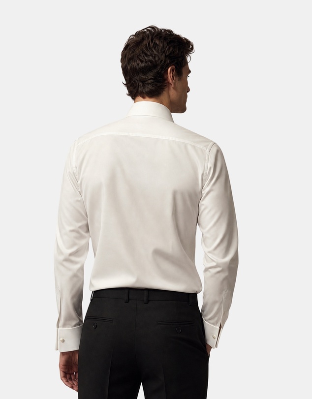 Henry Bucks - HENRY SARTORIAL Slim Plain Twill Shirt Double Cuff WHITE