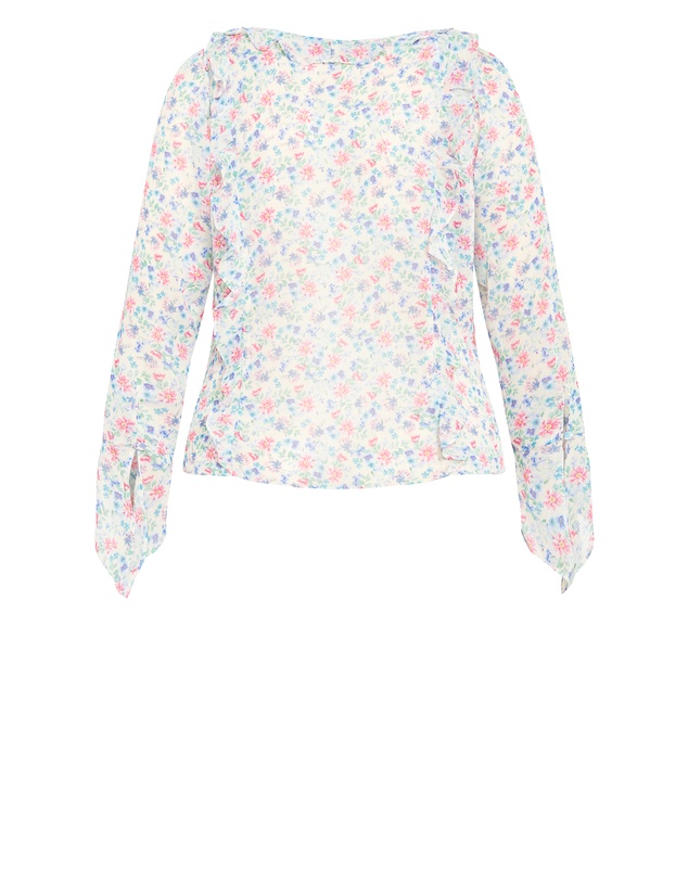 City Chic - Plus size Lidia Ruffle Print Top - cream