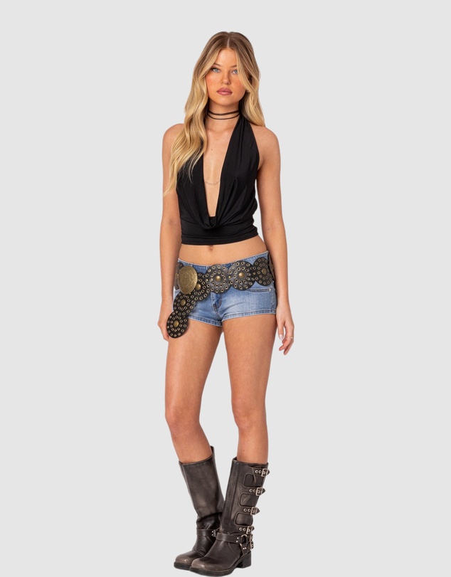 EDIKTED - Honey Low Rise Denim Micro Shorts