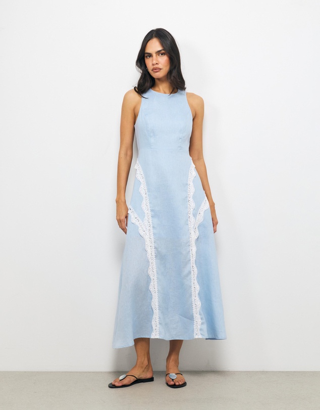 AERE - Adel Lace Insert Linen Midi Dress