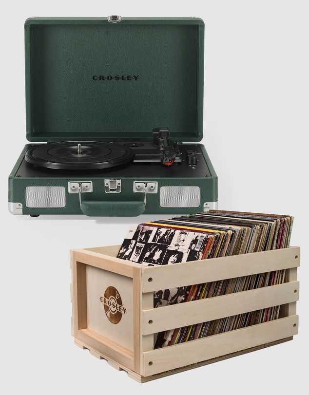 Crosley - Crosley Cruiser Bluetooth Portable Turntable - Emerald Green + Bundled Crosley Record Storage Display Stand