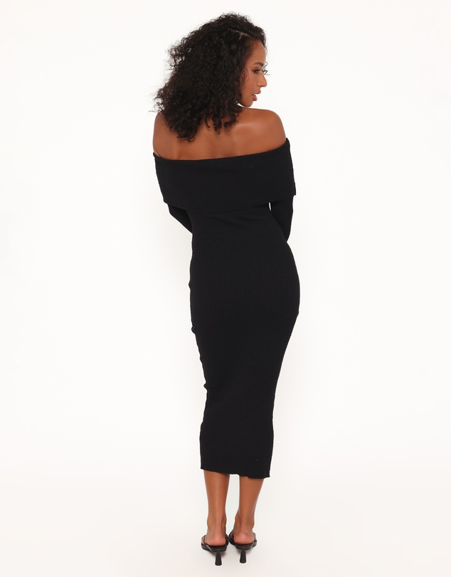 Petal & Pup - Domitia Off Shoulder Knit Dress - Black