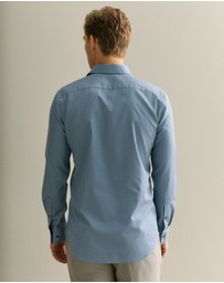 Trenery - Tailored Fit Cotton Poplin Micro Spot Shirt in Petrol Blue