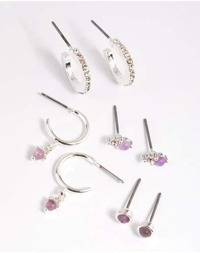 Lovisa - Purple Amethyst Diamante Earring Stack Pack