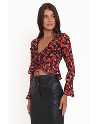Petal & Pup - Aveline Chiffon Ruffle Front Top - Brown Floral