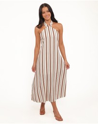 Petal & Pup - Katherine Midi Dress - Brown Stripe