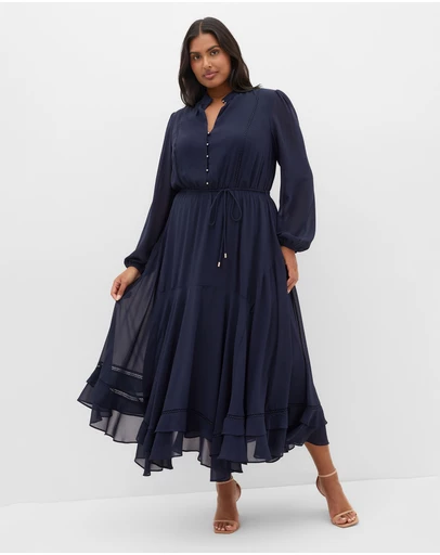 City Chic - Plus size Yasmin Long Sleeve Maxi Dress - navy