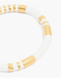 Lovisa - Waterproof Gold Plated Stainless Steel Stripe White Enamel Wrist Cuff