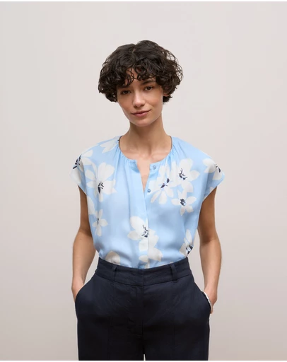 Trenery - Sorell Modal Cap Sleeve Blouse in Soft Blue