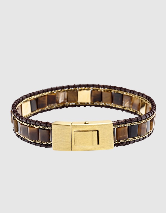 Nialaya Jewellery - Brown Tiger Eye Stud Bracelet
