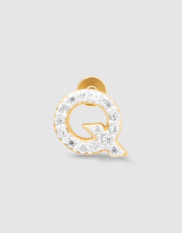 Wanderlust + Co - Alphabet Pave Gold Flat Back Earring - Letter Q