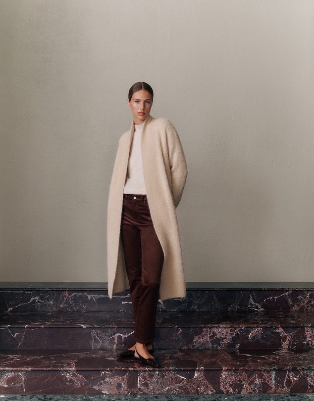 Trenery - Brushed Alpaca Longline Cardigan in Oat Marle