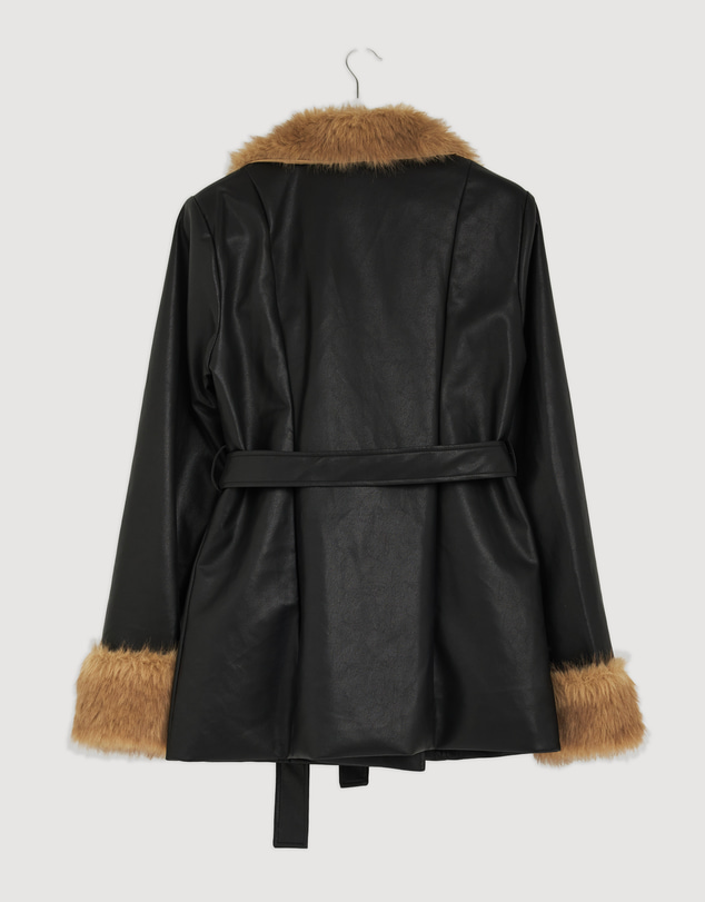 Revibe - Repaired SNDYS Cedric Faux Fur Leather Jacket - AU 8