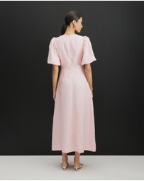 AERE - Serena Linen Puff Sleeve Midi Dress