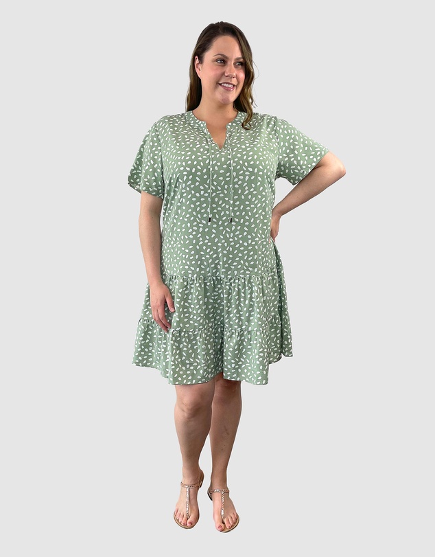 Love Your Wardrobe - Sage Print Drop Waist Dress