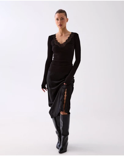 Style Addict - Serena Satin Lace Trim Skirt