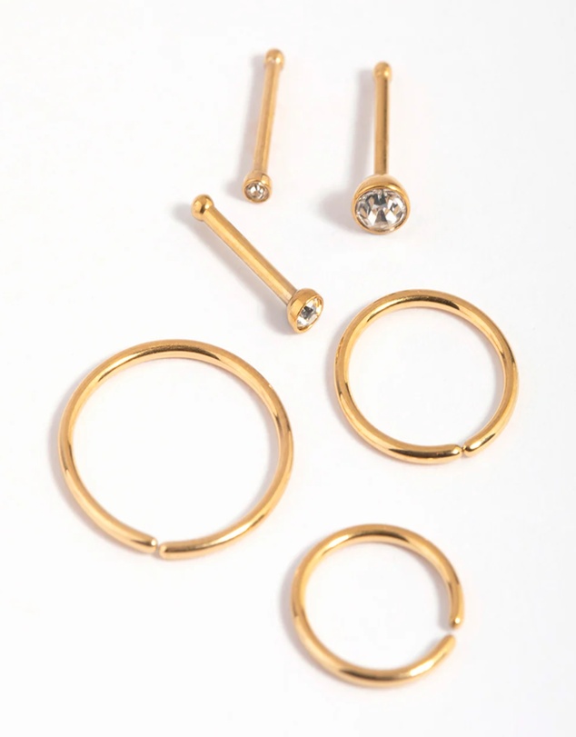 Lovisa - Gold-Plated Titanium Nose Stud 6-Pack