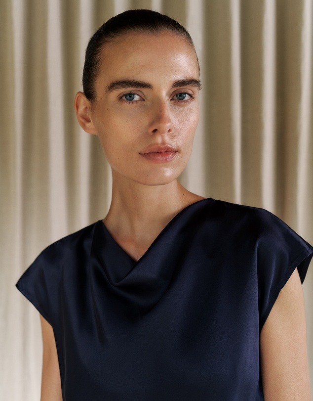 Trenery - Satin Cowl Neck Blouse in Night Sky