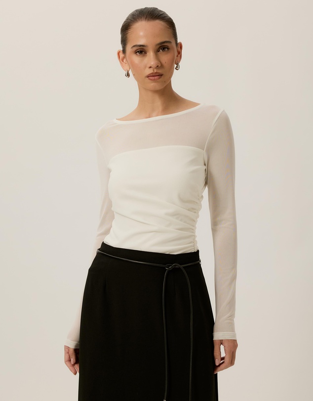 Tussah - Amelia Sheer Panel Gathered Long Sleeve Top