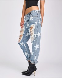 ONE TEASPOON - Saints Low Waist Boyfriend Denim Jeans - Starwash Blue