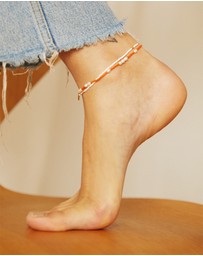 Arms Of Eve - Poppy Pearl and Glass Beaded Anklet - White