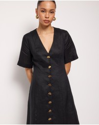 Revibe - Repaired AERE Rani Linen Midi Dress - AU 12