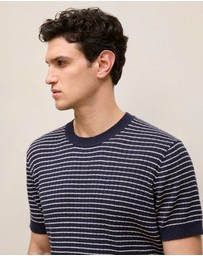 Trenery - Linen Cotton Rib Stripe Knit T-shirt in Navy