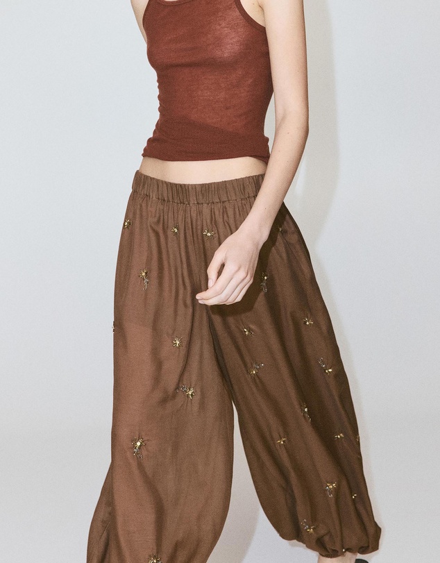 M.N.G - Balloon Trousers with Embroidered Appliques