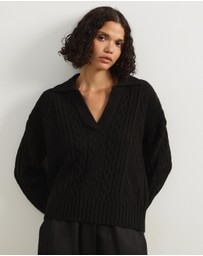 Atmos&Here - Faye Cable Knit Pullover With Collar