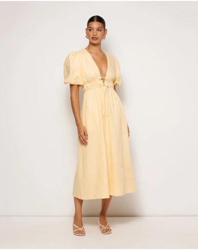 AERE - Aster Tie Front Linen Midi Dress