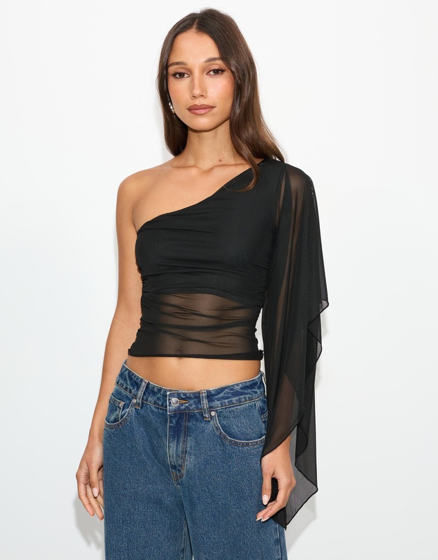 Dazie - Marcello One Shoulder Mesh Top
