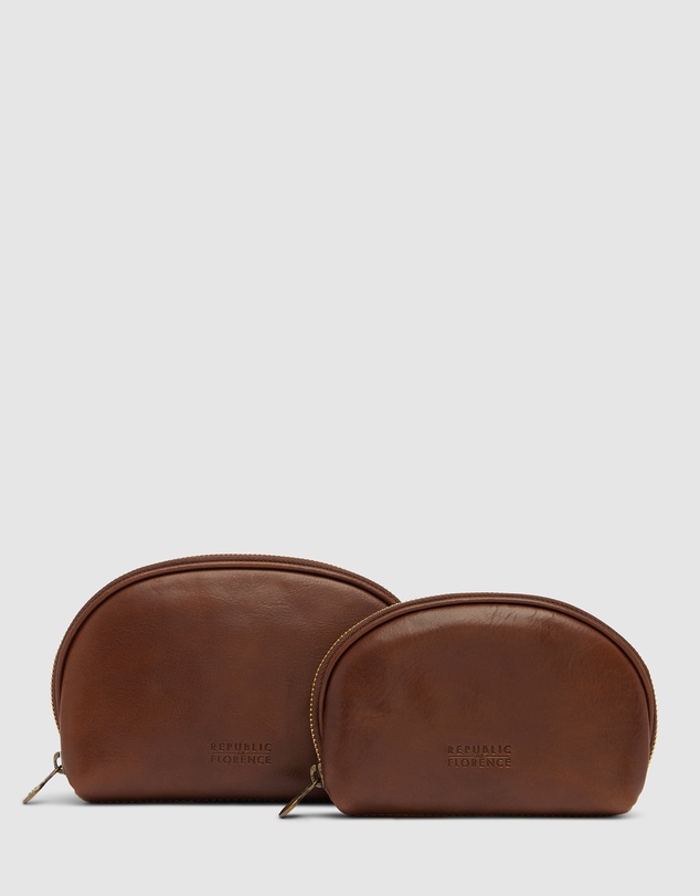 Republic of Florence - Duo Matt Brown Leather Pouch Set