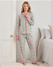 Chelsea Peers - Organic Cotton Leopard Checkerboard Long Pyjama Set