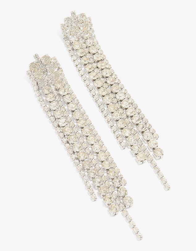 Lovisa - Silver Diamante Cup Chain Mixed Length Drop Earrings