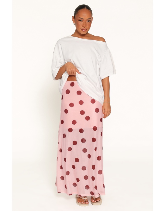 Petal & Pup - Milani Mesh Column Skirt - Pink Polka Dot