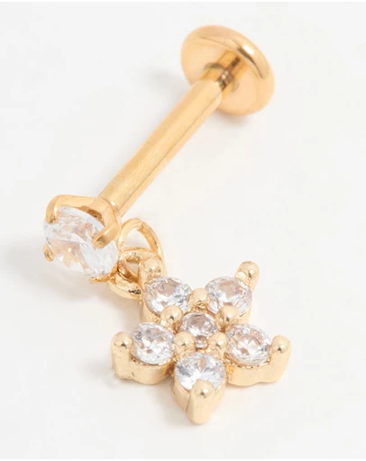 Lovisa - Gold Plated Titanium Cubic Zirconia Petal Flower Flat Back Stud