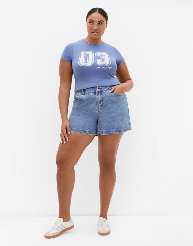 City Chic - Plus size Stretch Waist Denim Short - mid wash