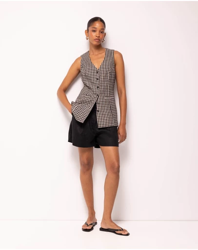 AERE - Isla Linen Gingham Vest