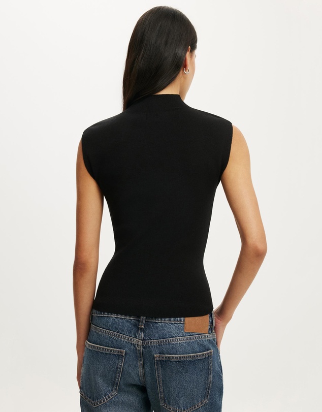 Cotton On - Mock Neck Sleeveless Fine Knit Top