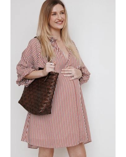 Petal & Pup - Doran Mini Dress - Brown/Blue Stripe