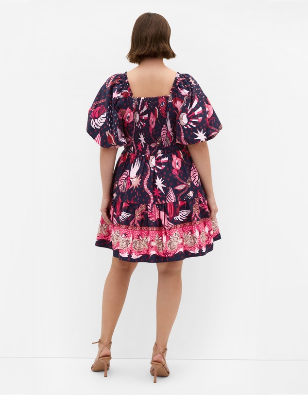 City Chic - Simona Print Puff Sleeve Mini Dress - navy