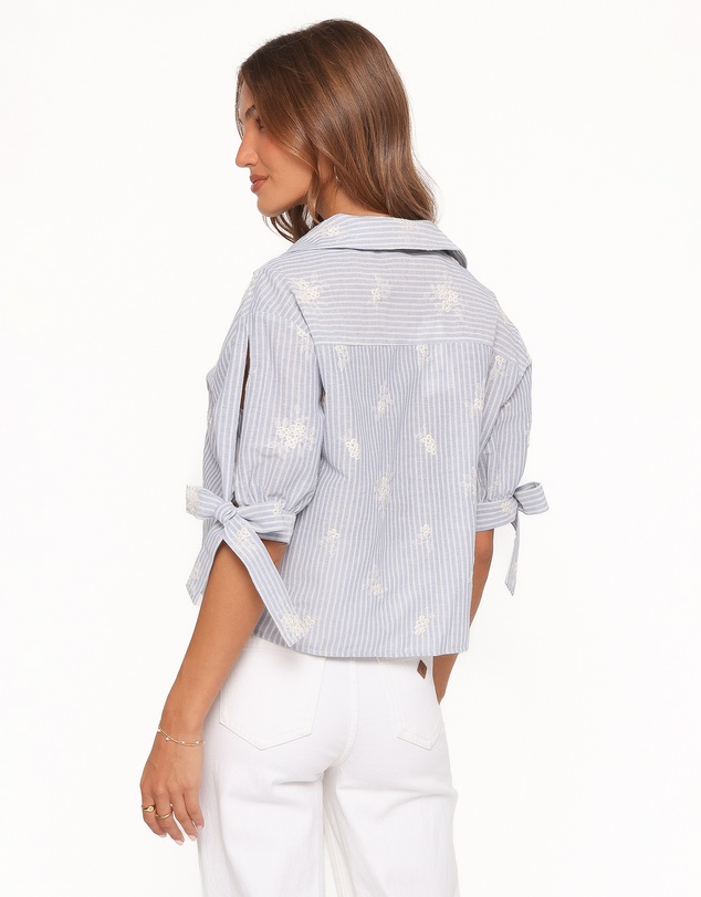 Petal & Pup - Floriana Tie Sleeve Shirt - Blue Stripe