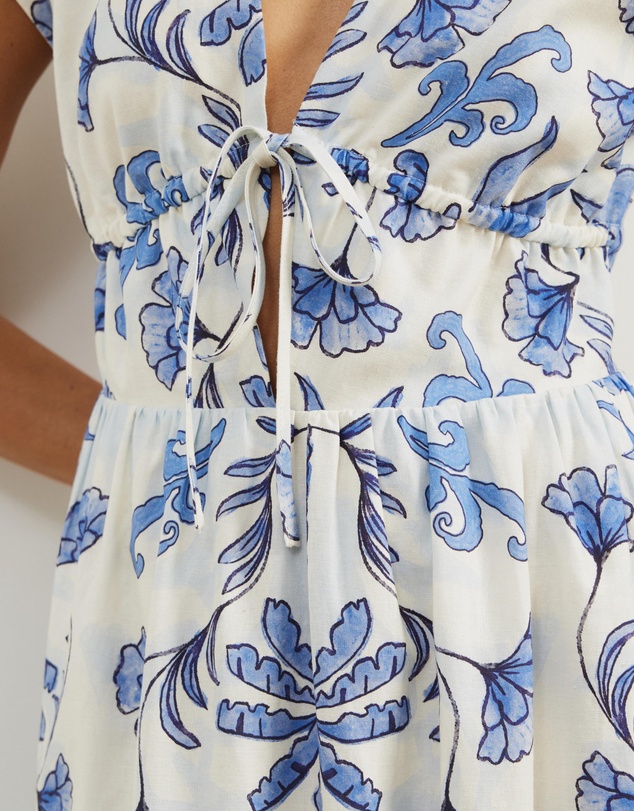 Atmos&Here - Anna Tie Front Linen Blend Maxi Dress