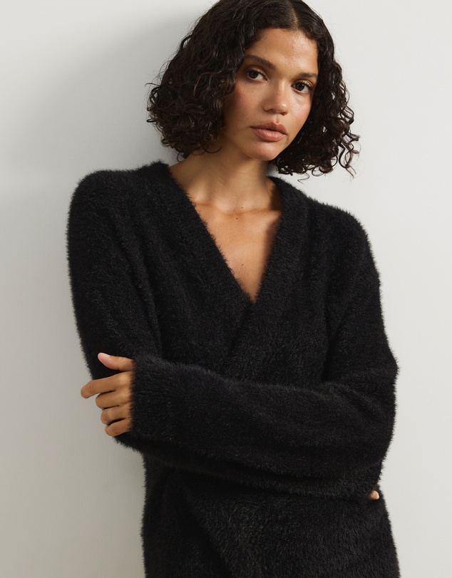 Atmos&Here - Cara Asymmetric Buttoned Knit Cardigan