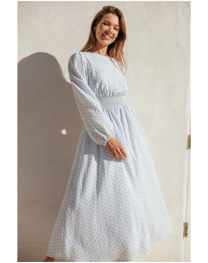 Petal & Pup - Roman Long Sleeve Maxi Dress - Blue Polka Dot