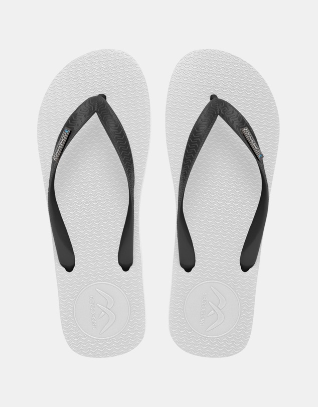 Boomerangz Footwear - Men's White/Black Thongs with arch support and 2 x interchangeable straps