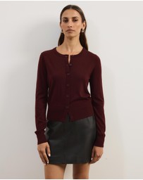 Atmos&Here - Elina Crewneck Knit Cardigan With Rib Hem