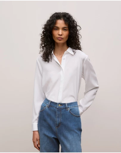 Trenery - Silk Concealed Placket Shirt in White